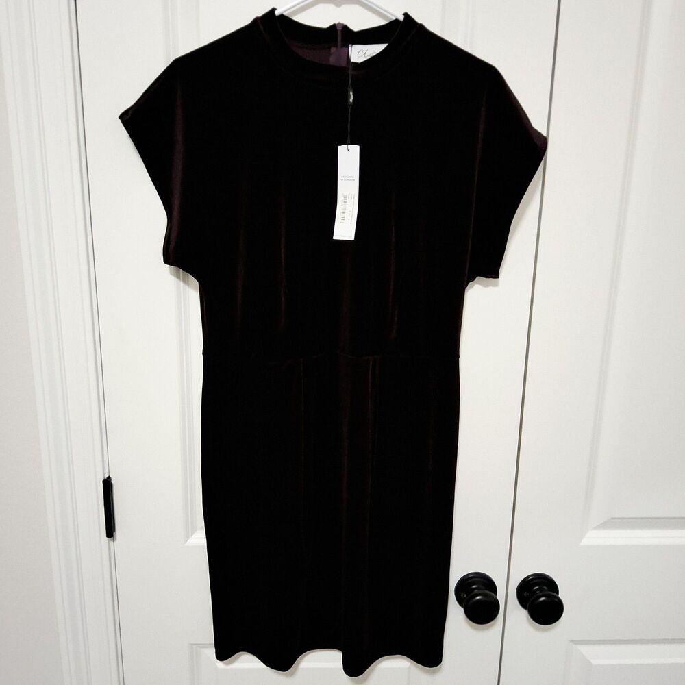 Closet London Burgundy SS Velvet Mock Neck Winter Holiday Party Dress Size 10